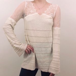 FREE PEOPLE -NWT Peekaboo Lace Bell Sleeve Sweater